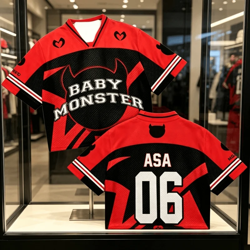 

26 New Concert and Album Vibe Jersey Limited KPOP Fan Merch Red and Black Devil Pattern Quick Drying Top - Parent Child Wear