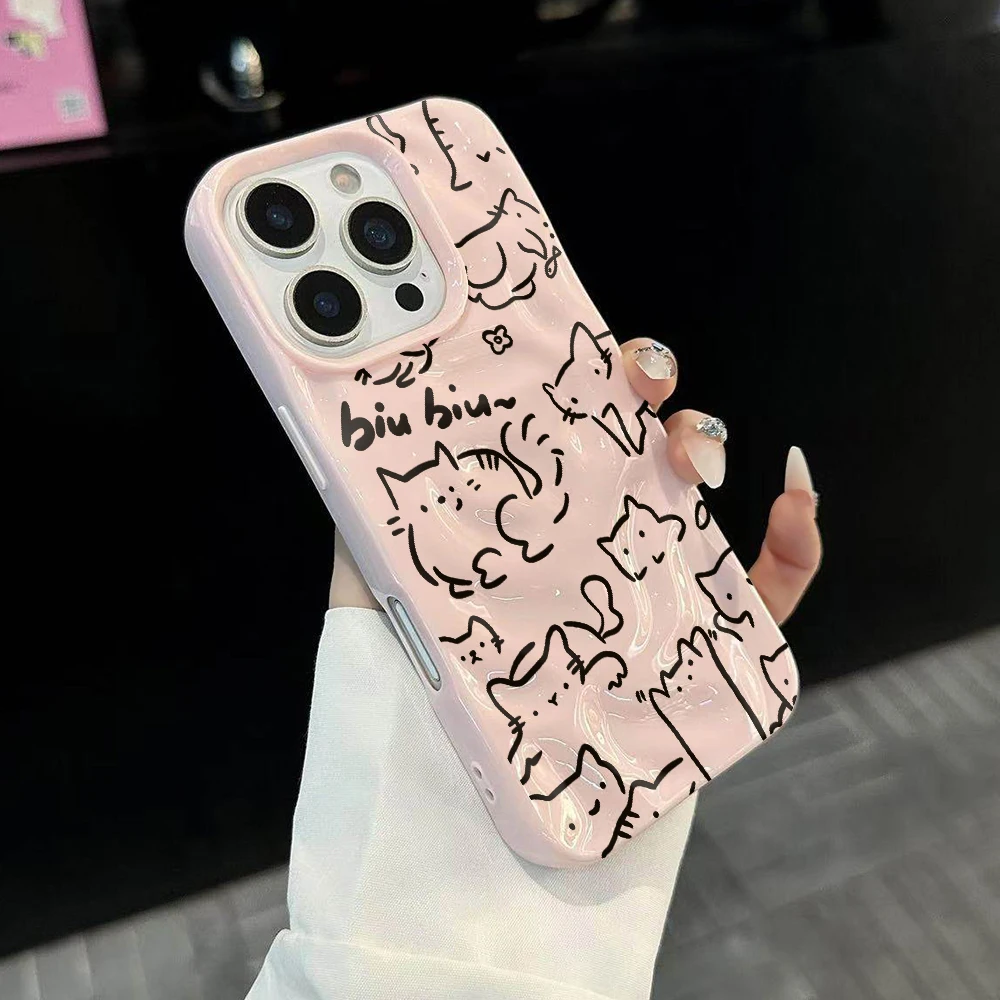 Kawaii Katzenlinien Niedliches Design Weiche Silikon-Handyhülle für iPhone 17 16 15 14 13 12 11 Pro Max 14 Plus 17Air Falten-Wellen-Design – Detail 3