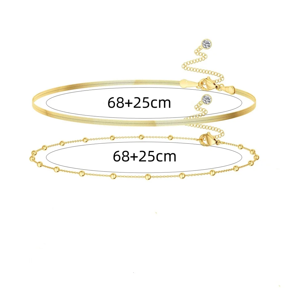 Silver Color Double Layer Waist Chain for Women Beaded Snake Chain Belly Body Chain Adjustable Summer Beach Bikini Body Jewelry - view 6