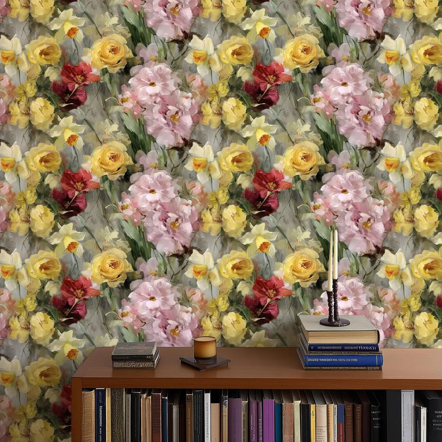 Floral Peel and Stick Wallpaper Colorful Oil Painting Flower Self Adhesive Wallpaper Removable Contact Paper for Cabinets Drawer