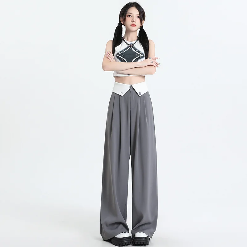 

Silk Wide-Leg Jeans Women, Summer New Style, Waist Cuff Design, High Waist, Slimming, Narrow Straight-Leg Pants