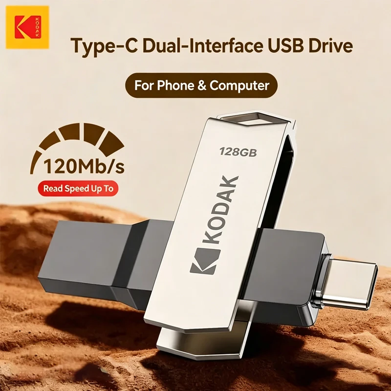 

USB-накопитель KODAK K273 USB3.2 Type C с двумя разъемами, 256 ГБ, 128 ГБ, 64 ГБ, высокоскоростной, металлический, поворотный, для телефона и ноутбука