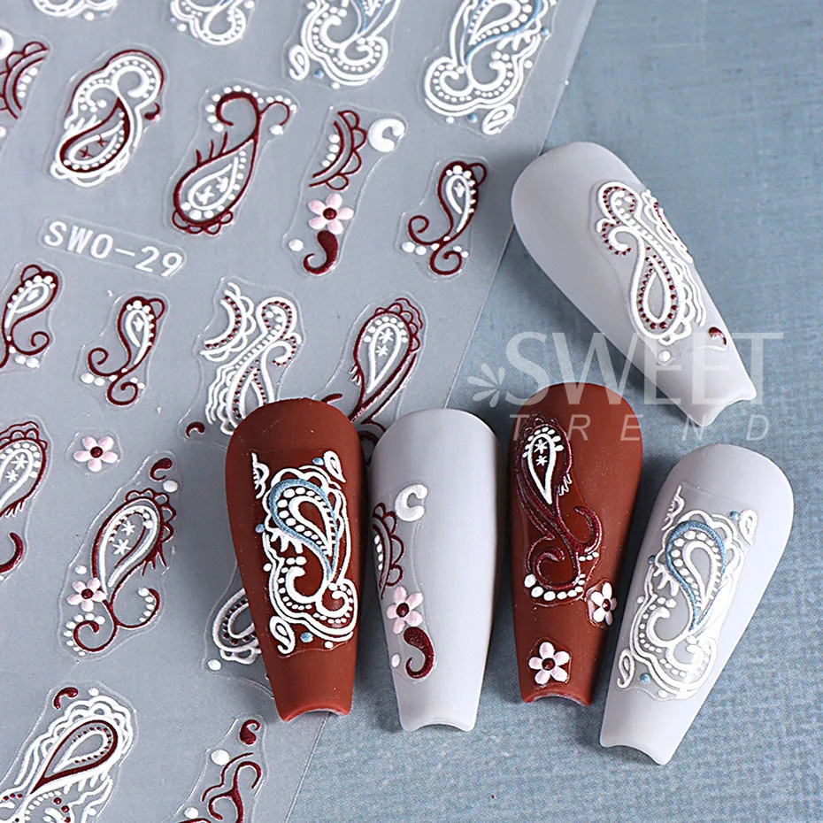 ملصق منقوش للأظافر بزهرة 5D ، بتلات أكريليك بيضاء وردية ، ملصق لاصق ، منزلقات أظافر أنيقة زهرية ، ديكور مانيكير ذاتي الصنع مريح