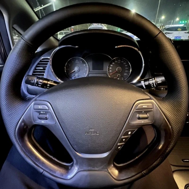 

Hand-stitched Genuine Leather Fiber Steering Wheel Cover For Kia Rio Ceed Cee'd Cerato Forte Koup Forte5 2013 Car Accessories