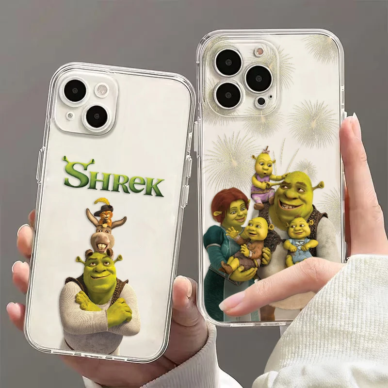 Cartoon Funny Shreks Phone Case For iPhone 16 15 14 13 12 11 Mini Pro Max X XR XSMax 7 8 Plus SE20 Transparent Cover Funda