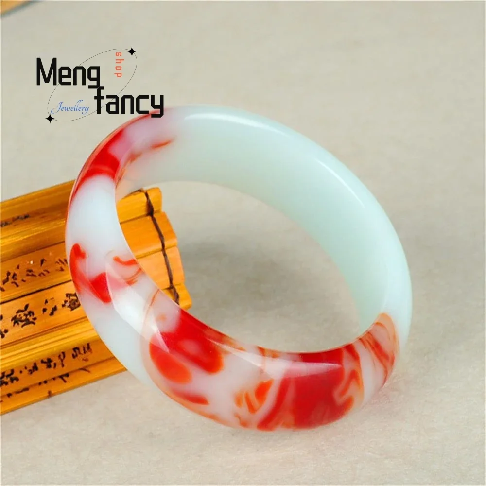 Natural Hetian Jade Red and White Floating Flower Bangle Simple Exquisite High-grade Luxury Quality Fashion Jewelry Holiday Gift