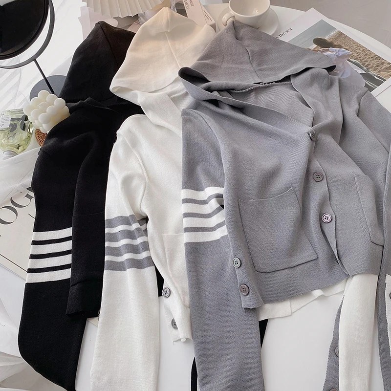 

Korean Sle Knitted Hoodie Women's ort Svel Top Color Blo Long Sve Casual Jaet Young Faionable Autumn Wear