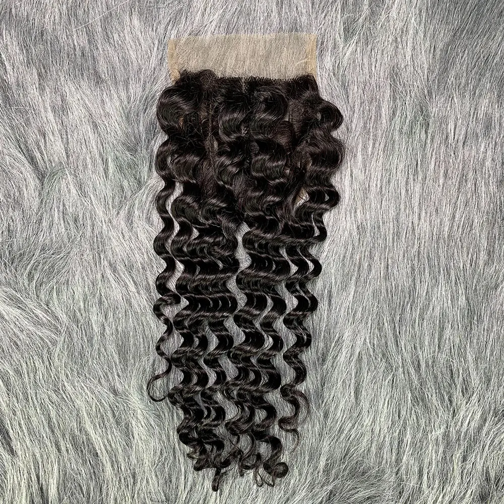 Water Wave Human Hair Bundles Curly Deep Wave 3 Bundles with Closure Brazilian Double Draw Human Hair Deep Curl 4x4 Lace Closure