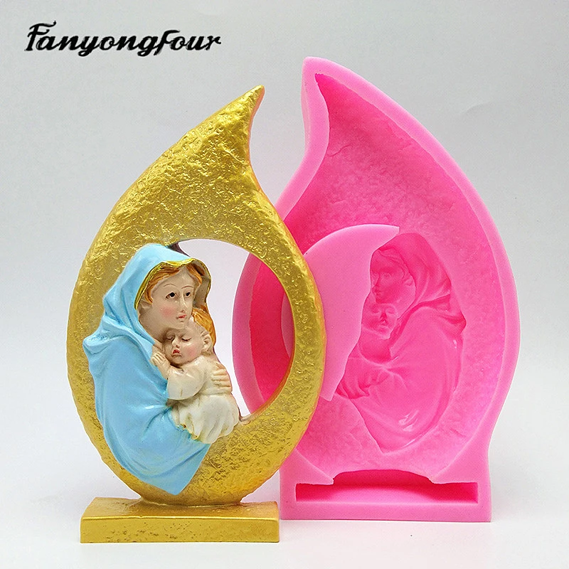 Fan Yong's four Virgin Mary Hugs Jesus Silicone Mold DIY Can Make Gypsum Resin Concrete Home Decoration Small Ornaments