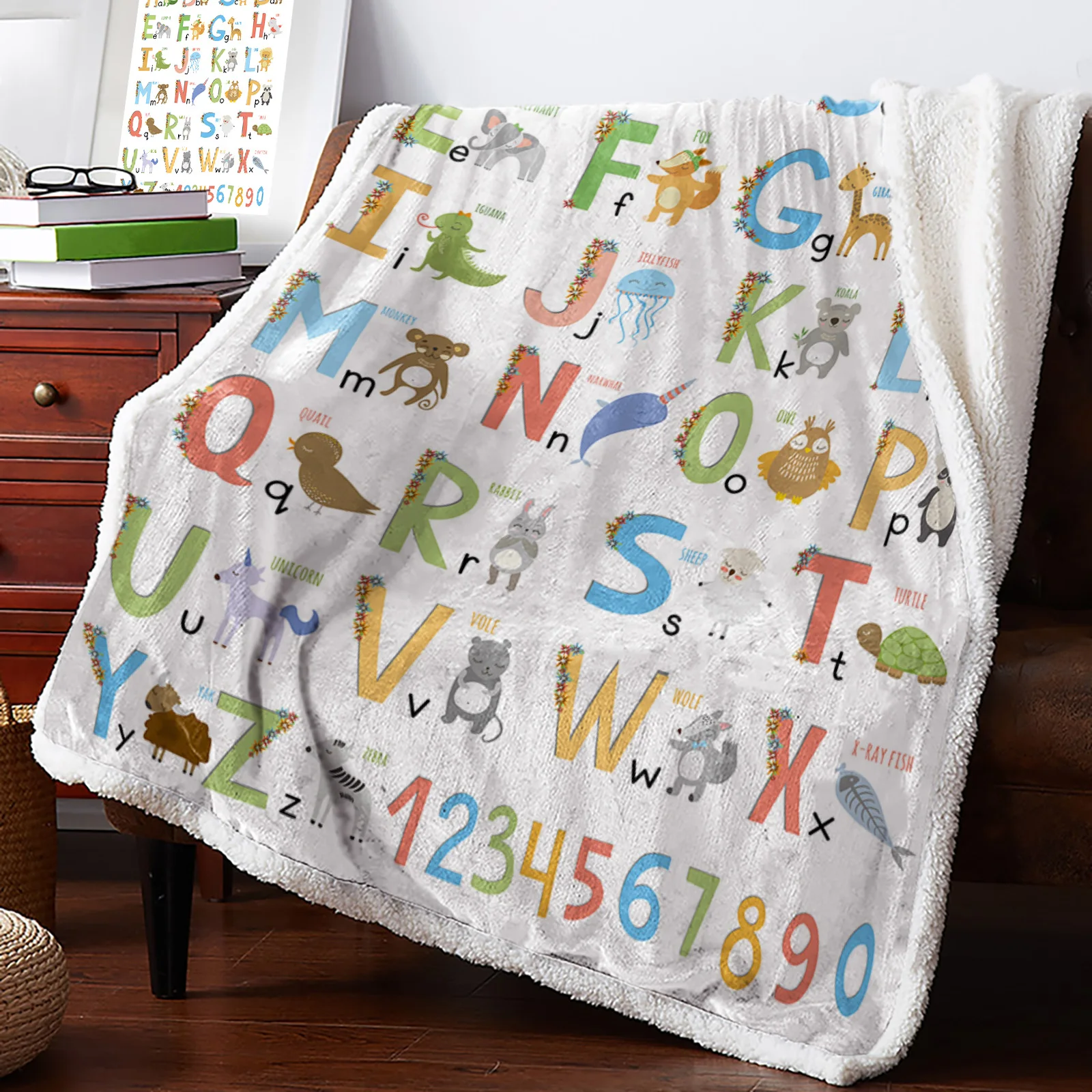 Children'S Alphabet Animals Winter Warm Cashmere Blanket for Bed Wool Throw Blankets for Office Bedspread