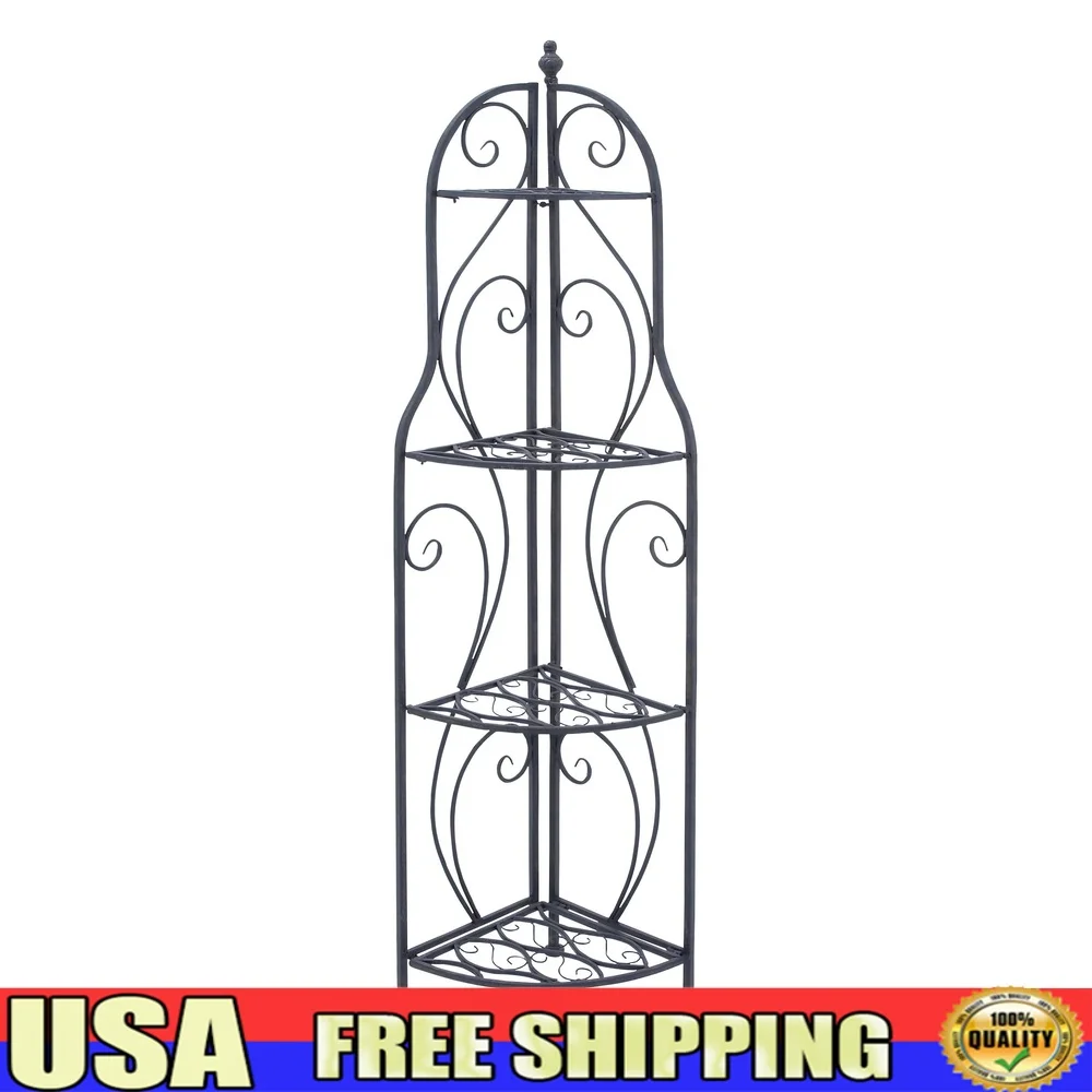 

Tall Folding Black Metal Bakers Rack with 4 Shelves Indoor Outdoor Storage Display Stand Mat Black Iron Decor Furniture