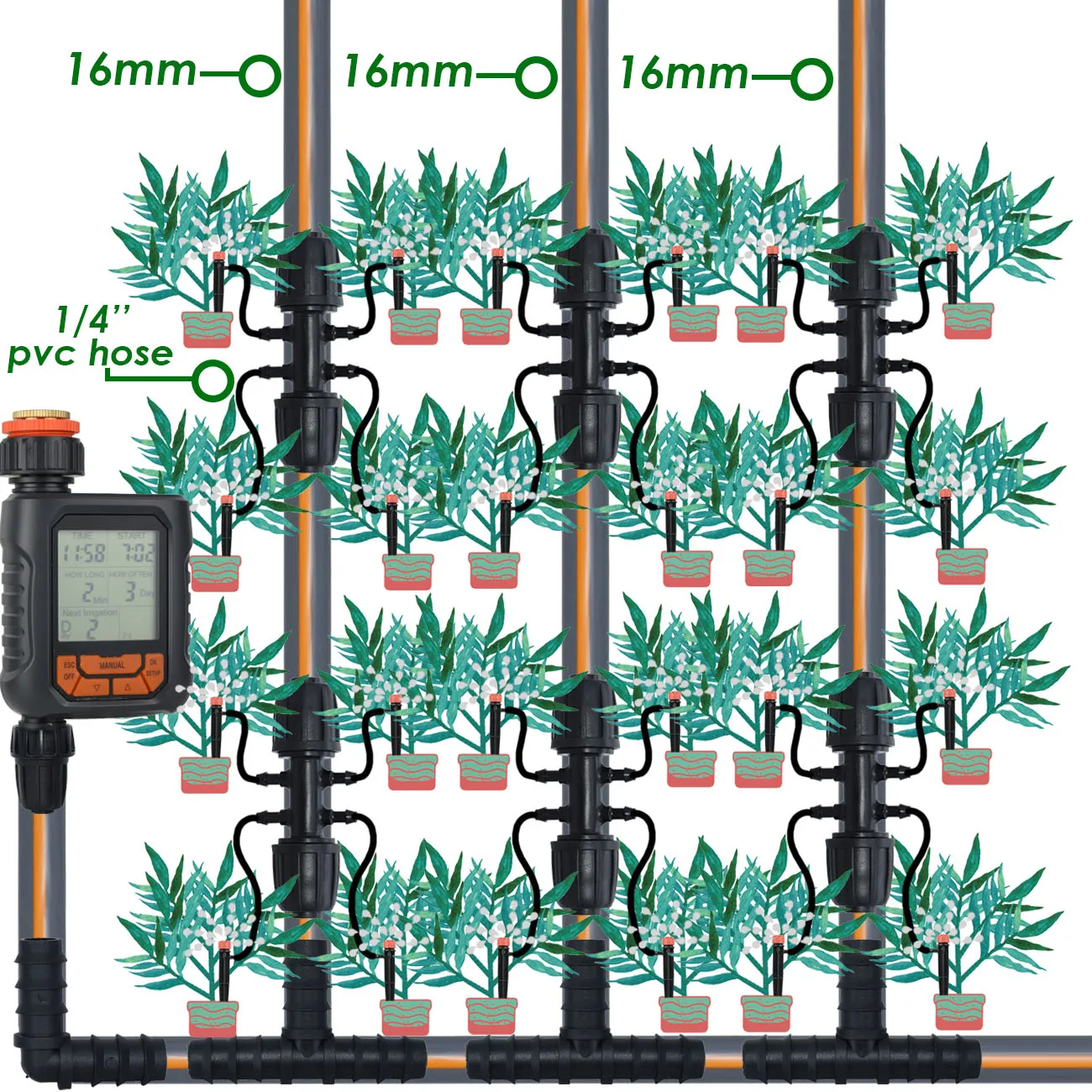 KESLA 16mm to 4/7mm Tubing Connector Garden Flower Irrigation Water Adapter 6-Ways PE Tubing to 1/4'' Micro Hose Connector Joint