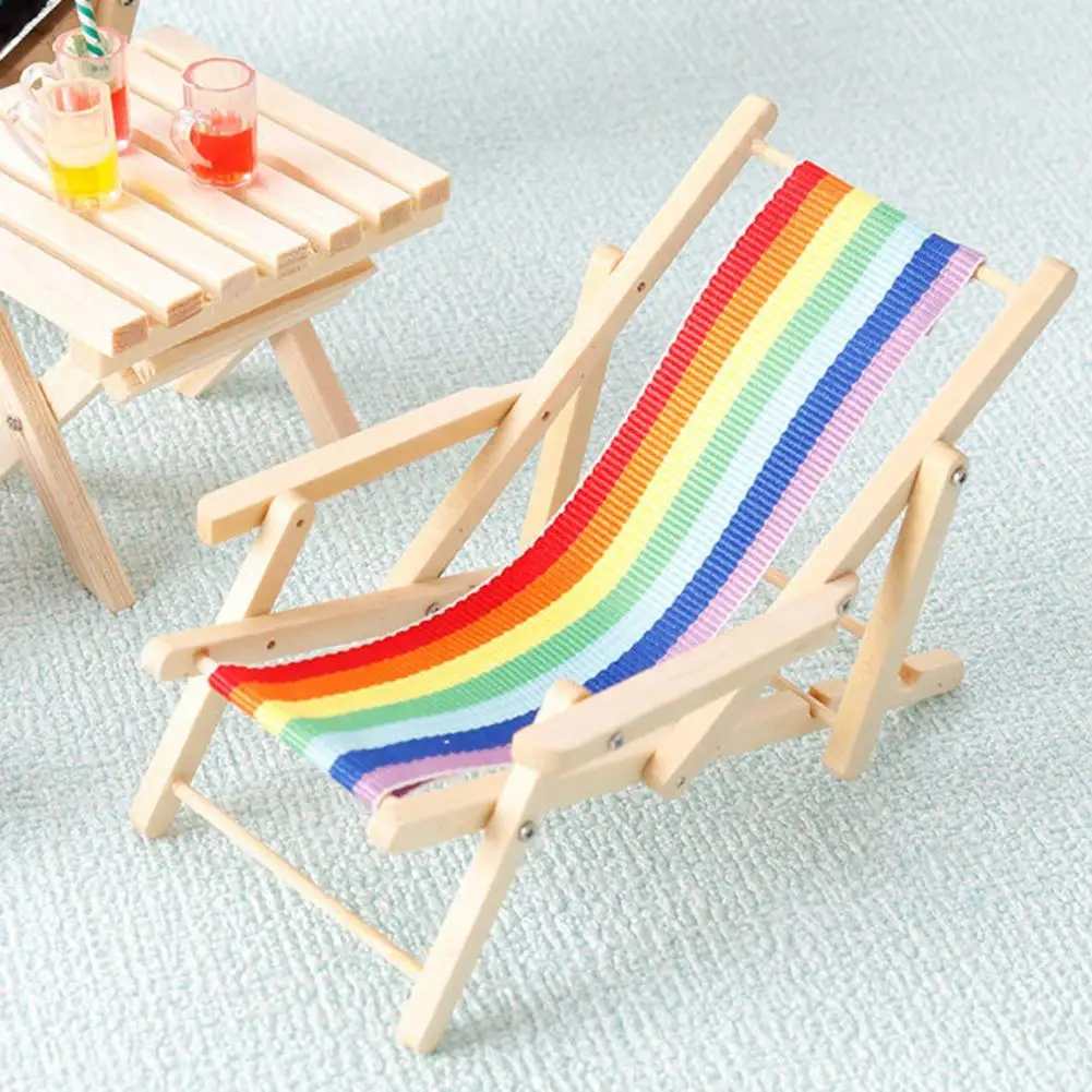 Mini Beach Chair Dollhouse Accessory Mini Beach Lounge Chair Replica Miniature Beach Chair Dollhouse Decor Set Realistic for 1