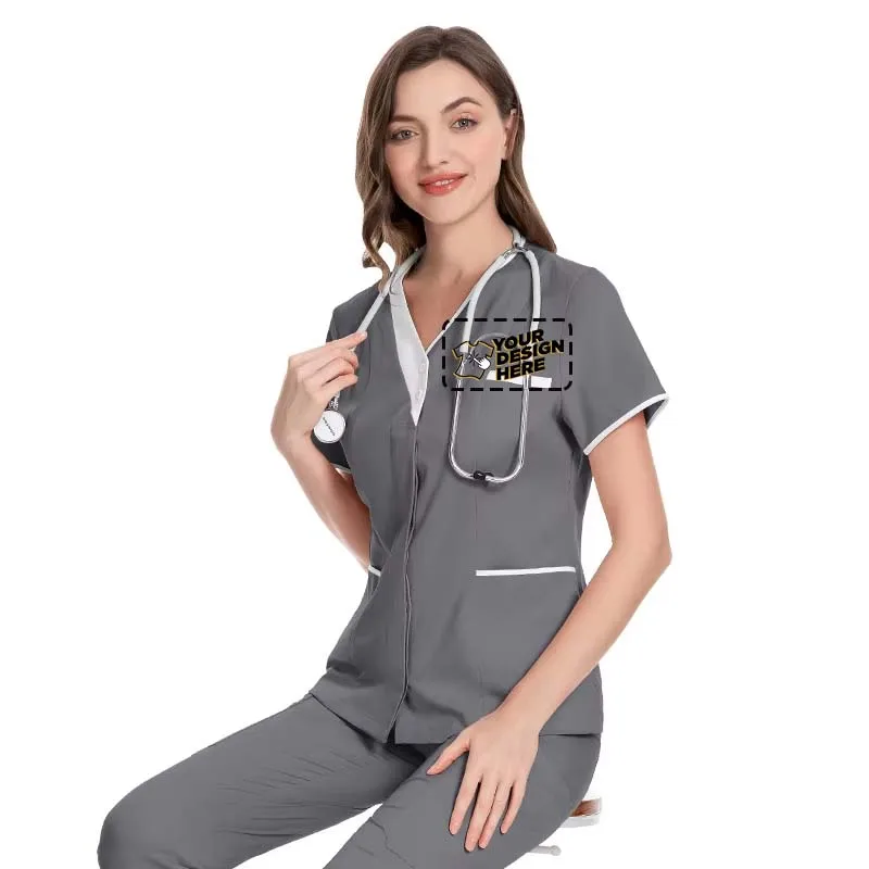 병원 수술 가운 도매 짧은 소매 의사 Nurst 가운 코튼 v 넥 기술자 작업복 클리닉 무료 Cistom 로고