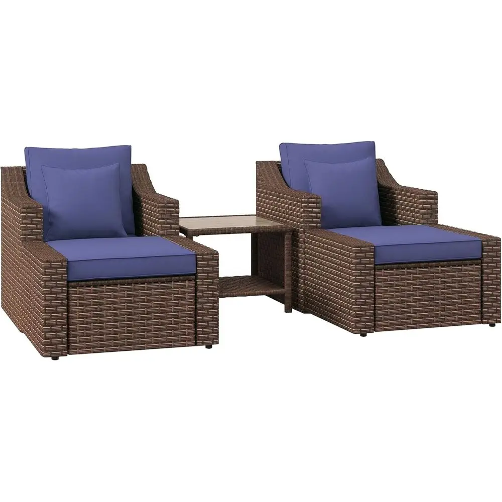 

All-Weather Rattan Patio Furniture Set with 5 Pieces, Chairs, Ottoman, and Coffee Table, Includes Cushions & Pillows, Ideal for