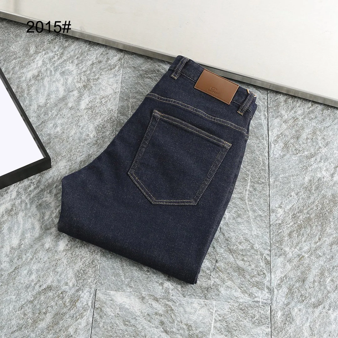 BLLIYOSS-pantalones vaqueros para hombre, pantalón largo recto, con etiqueta de cuero personalizada, con sistema elástico de grosor medio, talla 29-40, novedad de 2024