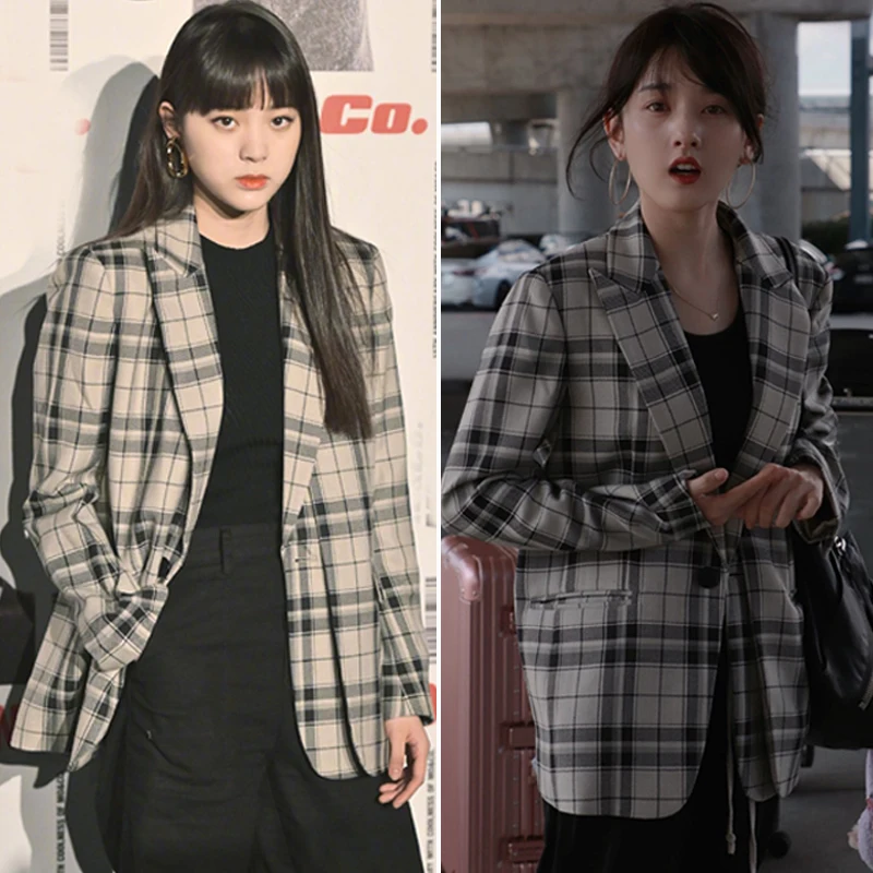 

Весенне-осенний клетчатый костюм в винтажном британском стиле для женщин: элегантный, модный, в западном стиле, из полиэстера