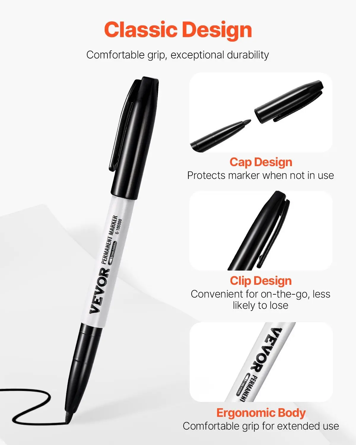 مجموعة أقلام تحديد دائمة سوداء مكونة من 36 قطعة مع أطراف رفيعة وحبر مقاوم للماء وسريع الجفاف لعلامات متينة وحادة #2