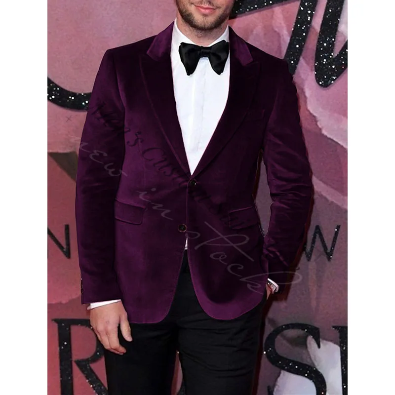 Excellent Pink Mens Suits Velvet Wedding Tuxedos Peaked Lapel Slim Fit Prom Party Suits Popular Man Blazers Suit(Jacket+Pants)