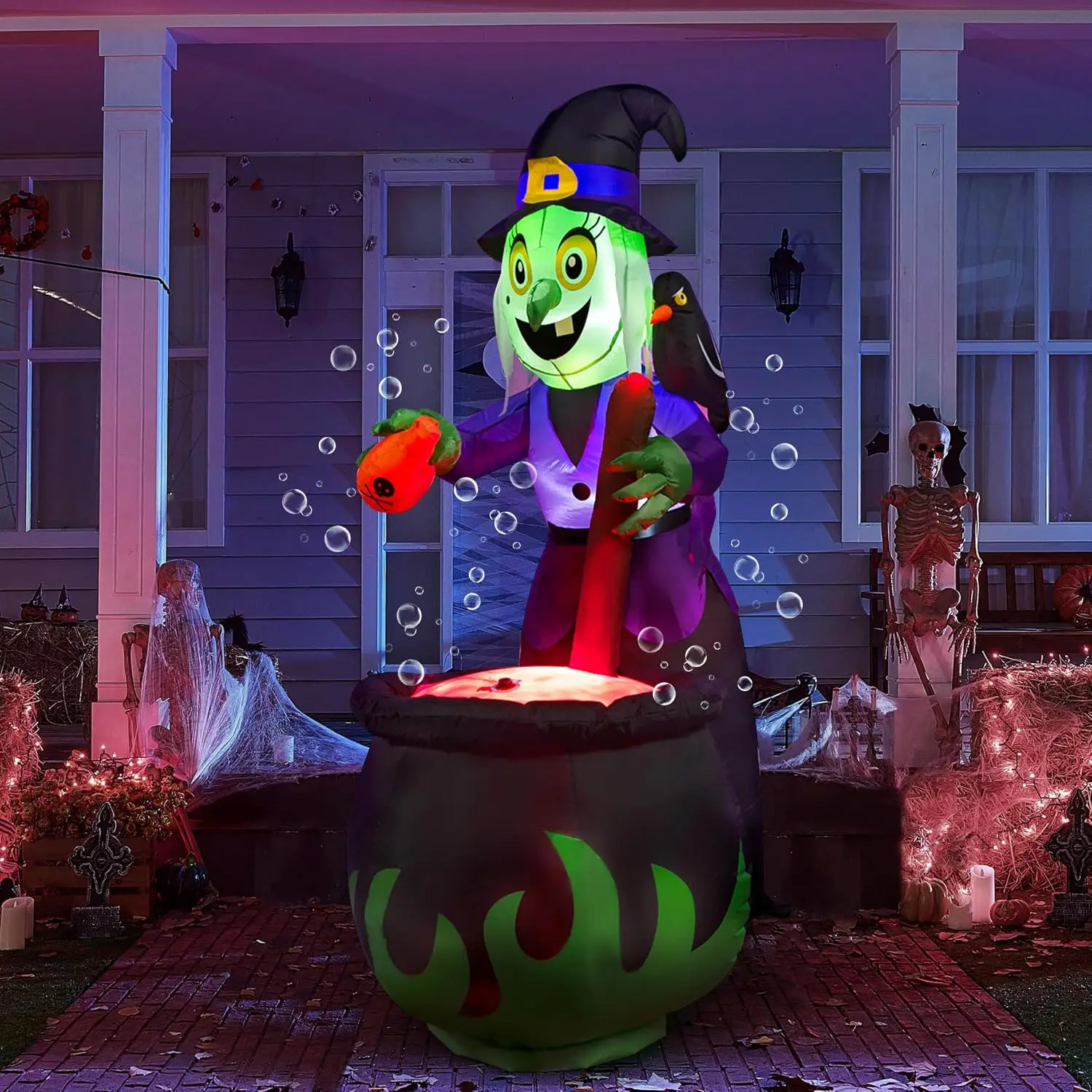 6 FT  Witch Halloween Inflatables Outdoor Decorations and Cauldron with Bubbling Potion and Light Inflatable Decoration Giant Blow Up Yard Halloween Decorations for Outdor Yard Lawn Party Decor