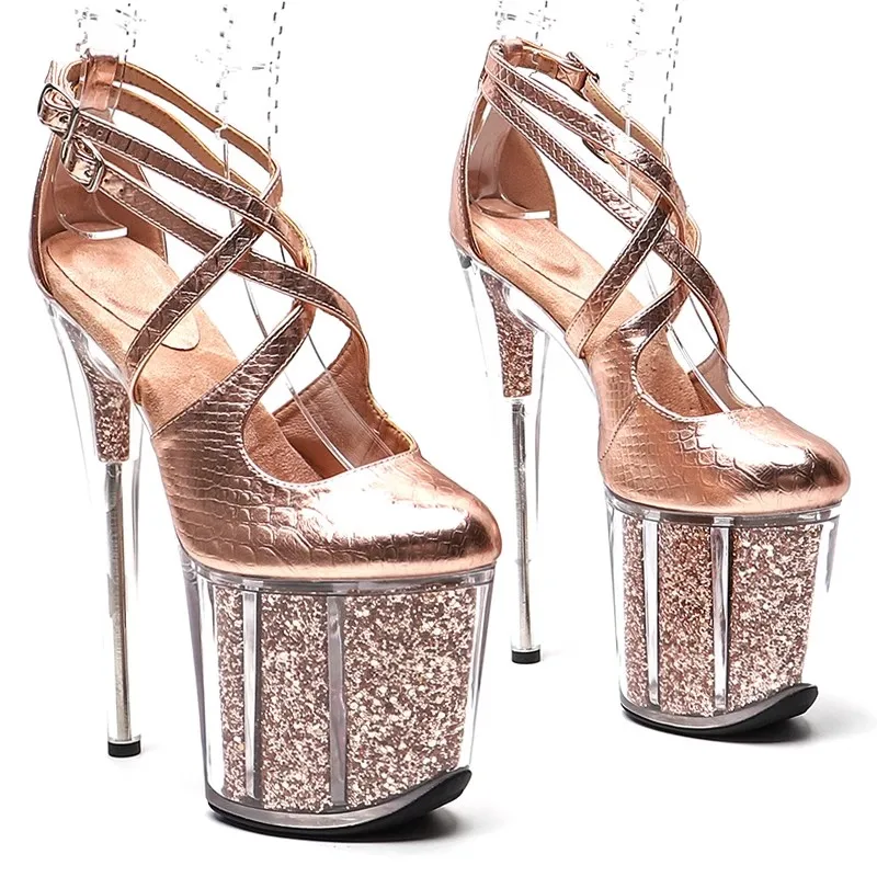 Mulheres novo 20cm/8 polegadas glitter superior sexy exótico plataforma de salto alto sandálias festa pólo sapatos dança modelo mostra sandálias 323