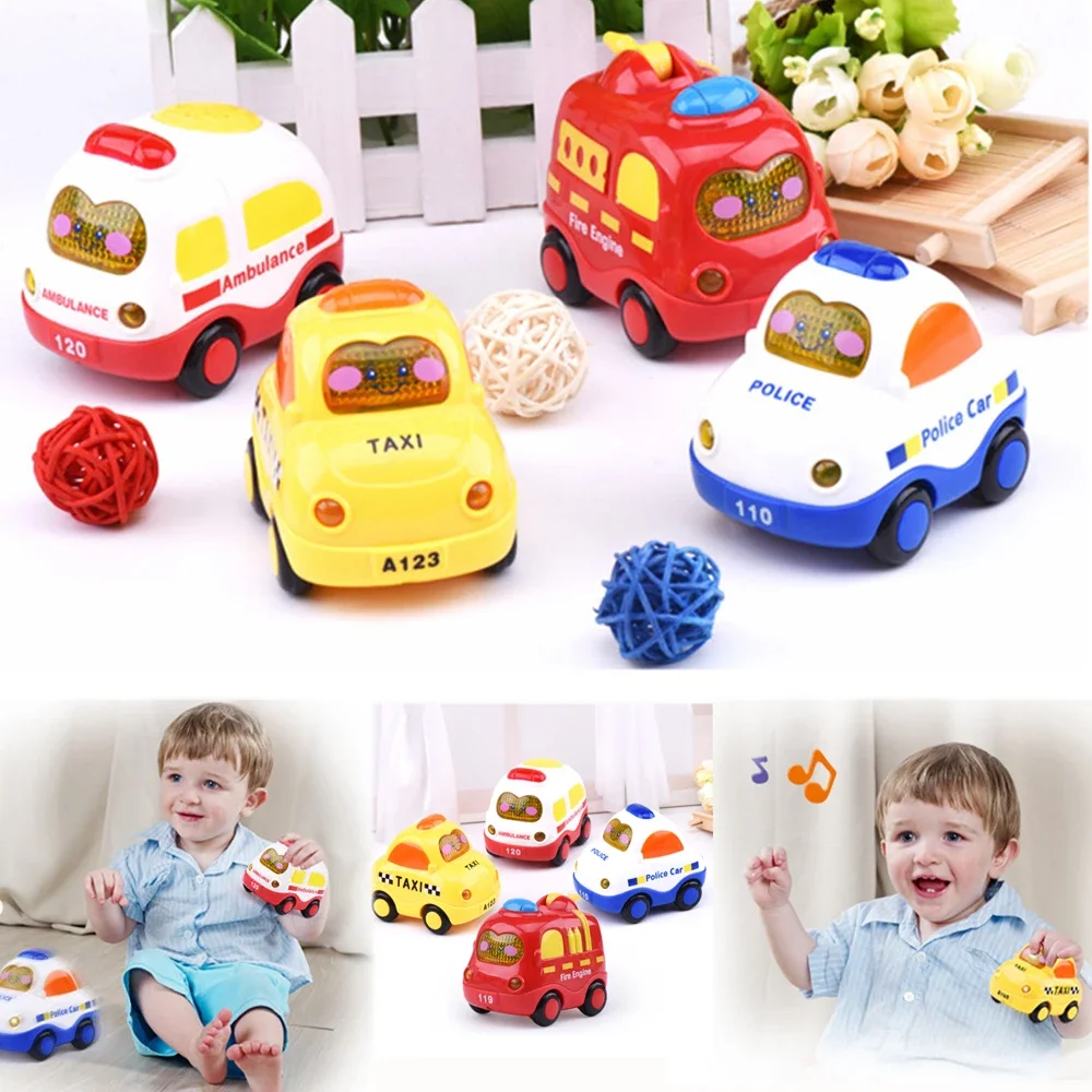 Mini Cartoon Car Toy Plastic Pull Back Model veicolo Mobile camion dei pompieri Taxi educativo per bambini ragazzi ragazze regalo