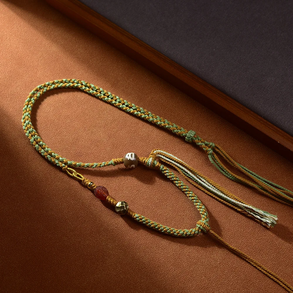 Yno Traditional Tibetan Style Handwoven Adjustable Cotton Pendant Necklace Rope Lucky Blessing Lanyard For Thangka Cinnabar Ambe