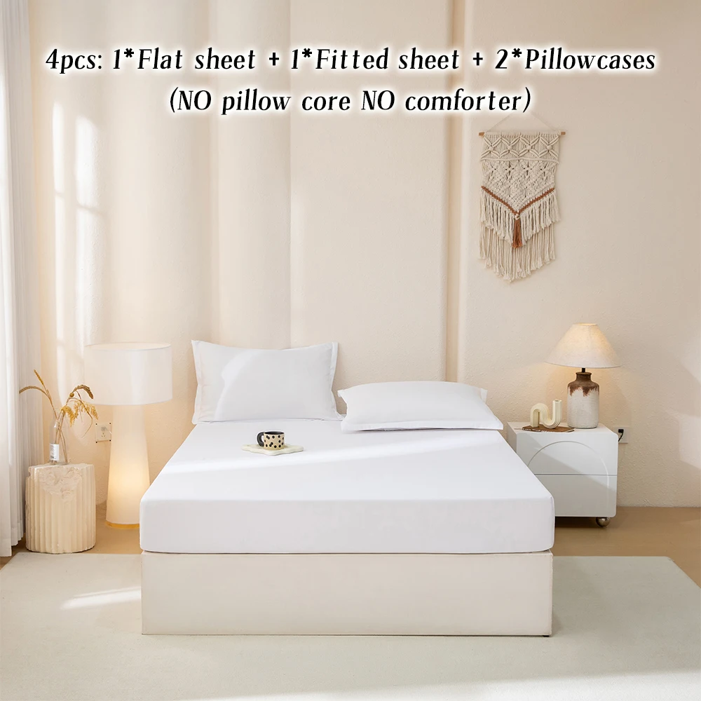 

Чисто белый комплект постельного белья из 4 предметов с глубоким карманом до 50 см, мягкий, удобный, приятный для кожи, дышащий, подходит для всех сезонов