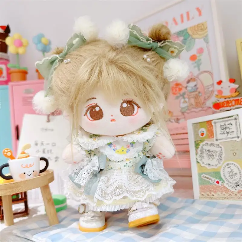 

3Pcs Sweet Green Dress Xmas Suit Plush Cotton Doll DIY Clothes Accessory 20cm Kawaii Soft Stuffed Idol Dolls Toys for Girls Gift