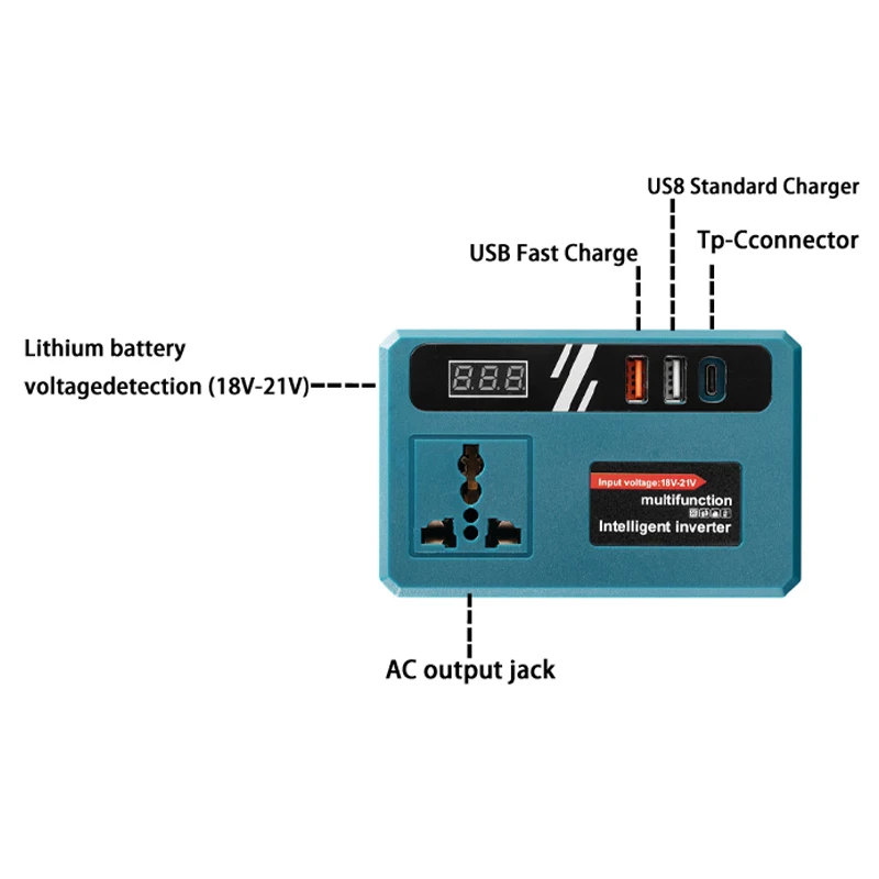 120W  Battery Inverter DC18V-21V to AC 220V Multi-Protection Battery Inverter for DeWalt/Makita/Milwaukee Power Tool Accessories