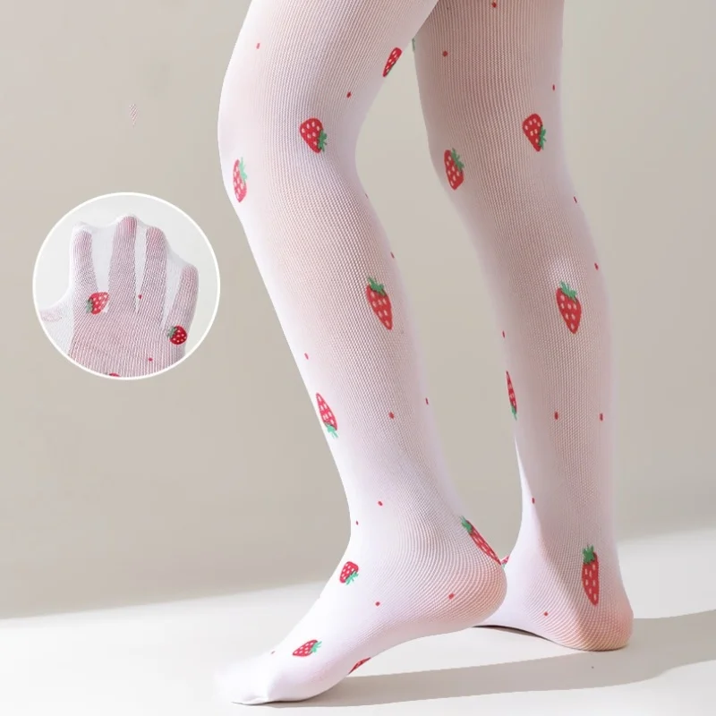 Lawadka Kids Girls Tights Fashion Stockings Print Strawberry Thin Soft Pantyhose For Children's Girl Summer Mesh Tight 3-12Years