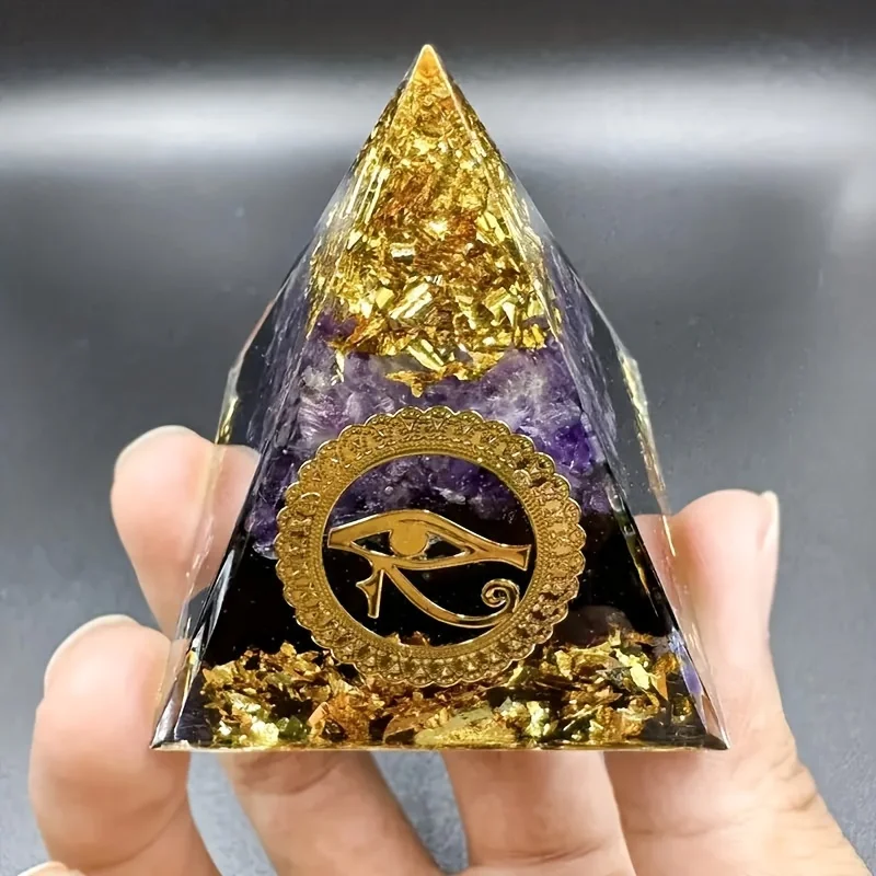 1pc Orgone Amethyst Pyramid, Eye Of Horus In Egypt, Orgone Crystal art, Orgone Crystal pyramid, Crystal gift, Energy pyramid