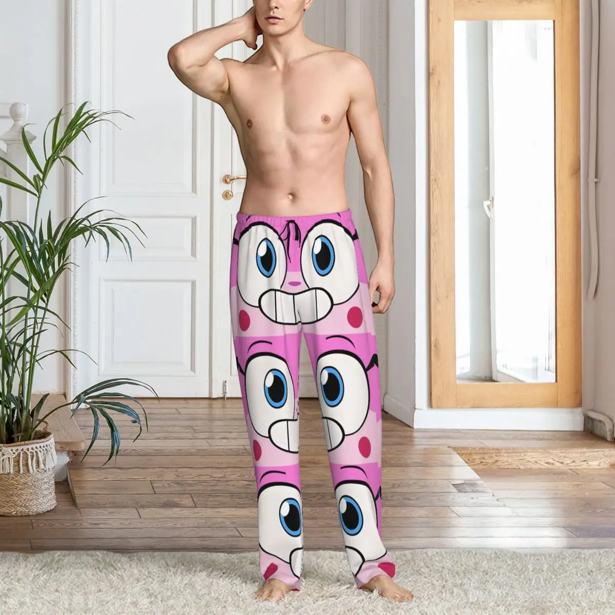 طباعة مخصصة للرجال يونيكيتي بيجامة السراويل القط أنيمي ملابس خاصة صالة النوم قيعان مع جيوب #6