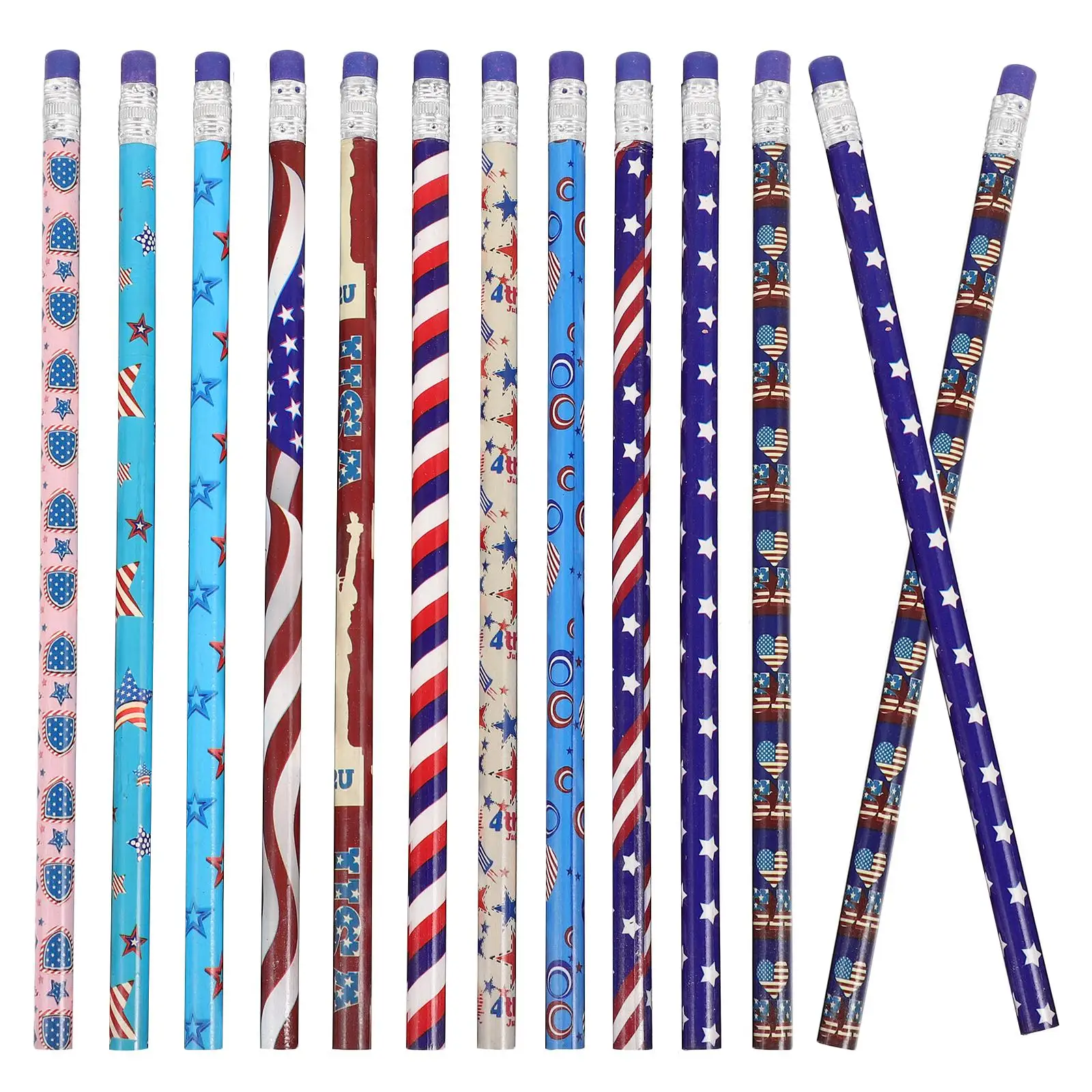 

48 Pcs Festival Pencils USA Flag Colored Wood Bulk Drawing Sturdy Smooth Writing for Painting Independence Day Party