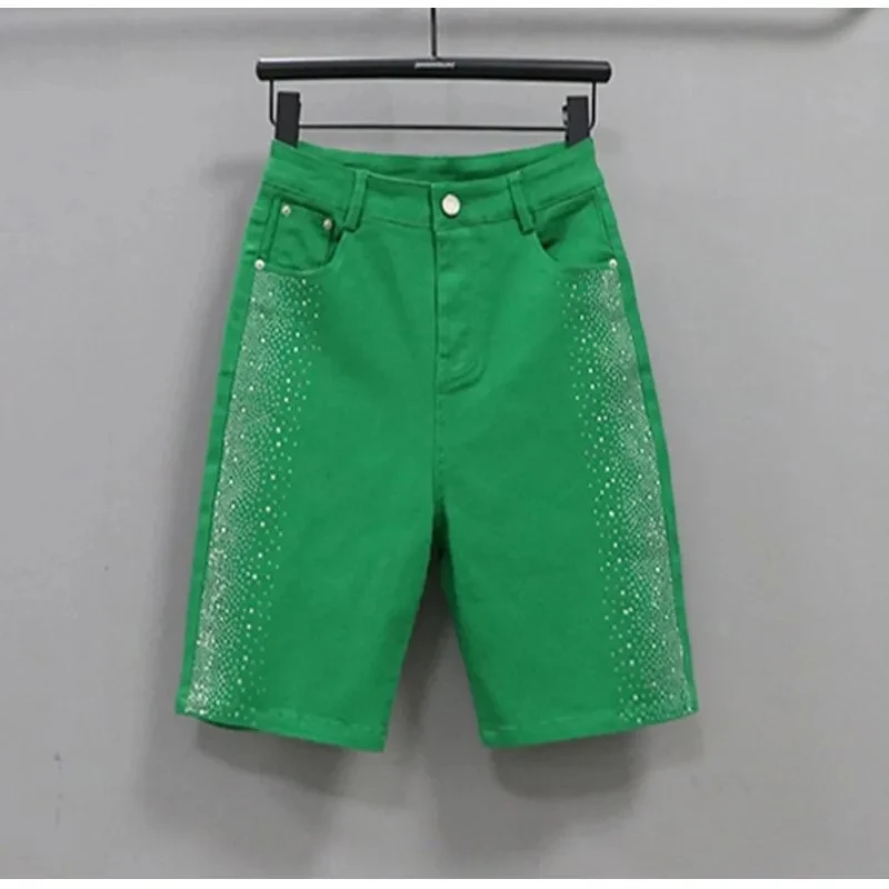 

Candy colored Hot diamond Shorts Women 2023 Summer New Korean Slim High waisted Elastic Casual pants Female