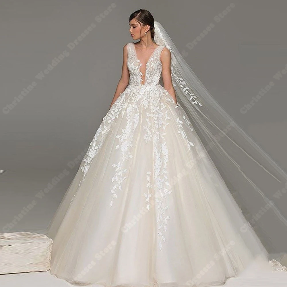 Vestidos de casamento luxuosos para mulheres, material liso, linha a, comprimento de esfregão, vestidos de novias estilo chique 2024, personalizado