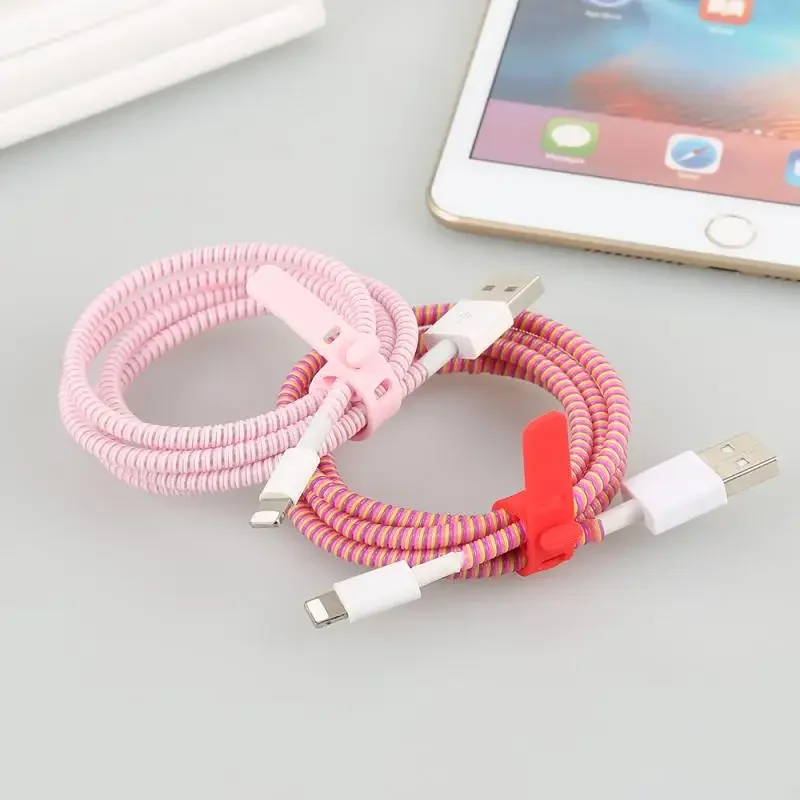 Corda de mola Twine Wire Protector, Cabo Winder Case, Data Line Protection, Cabo USB Capa para Xiaomi, iPhone, Android