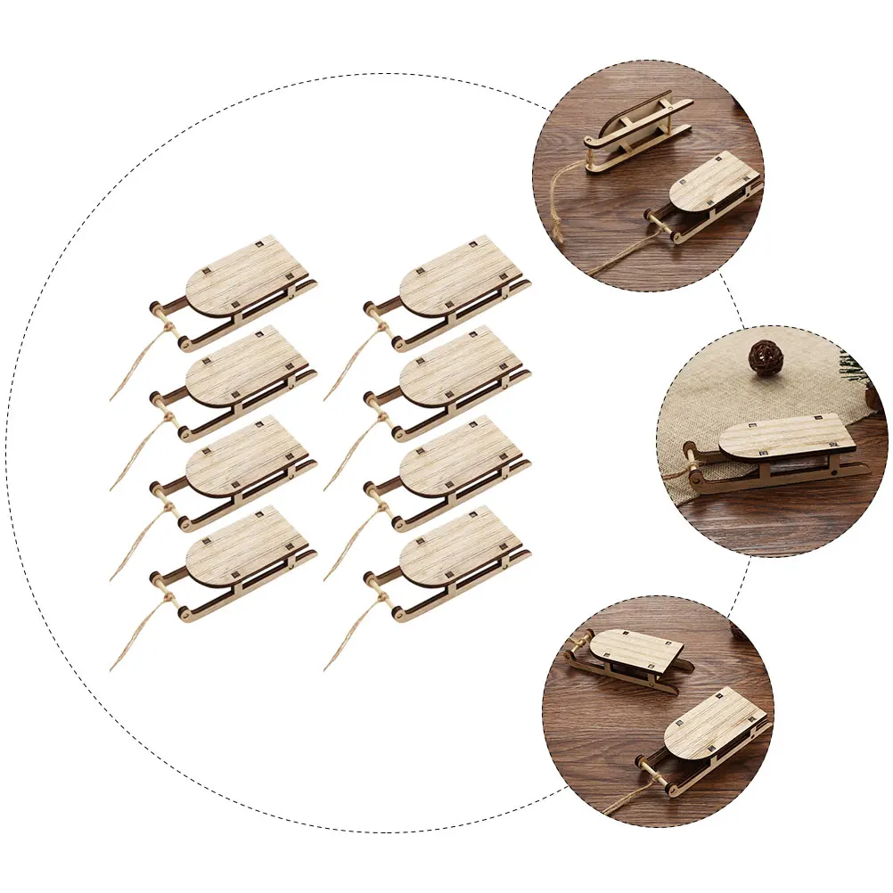 

8pcs Sleigh Pendants Wooden Sleigh Adornment Unfinished Xmas Decorations Holiday Ornaments Christmas Elements Lightweight