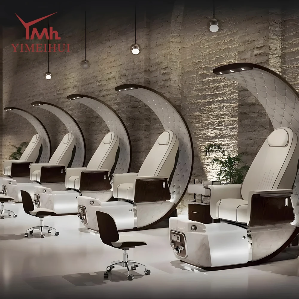 Immagine 3: Poltrona Professionale Moderna con Schienale Alto per Spa Piedi, Massaggi, Manicure e Pedicure per Saloni di Bellezza con Base LED