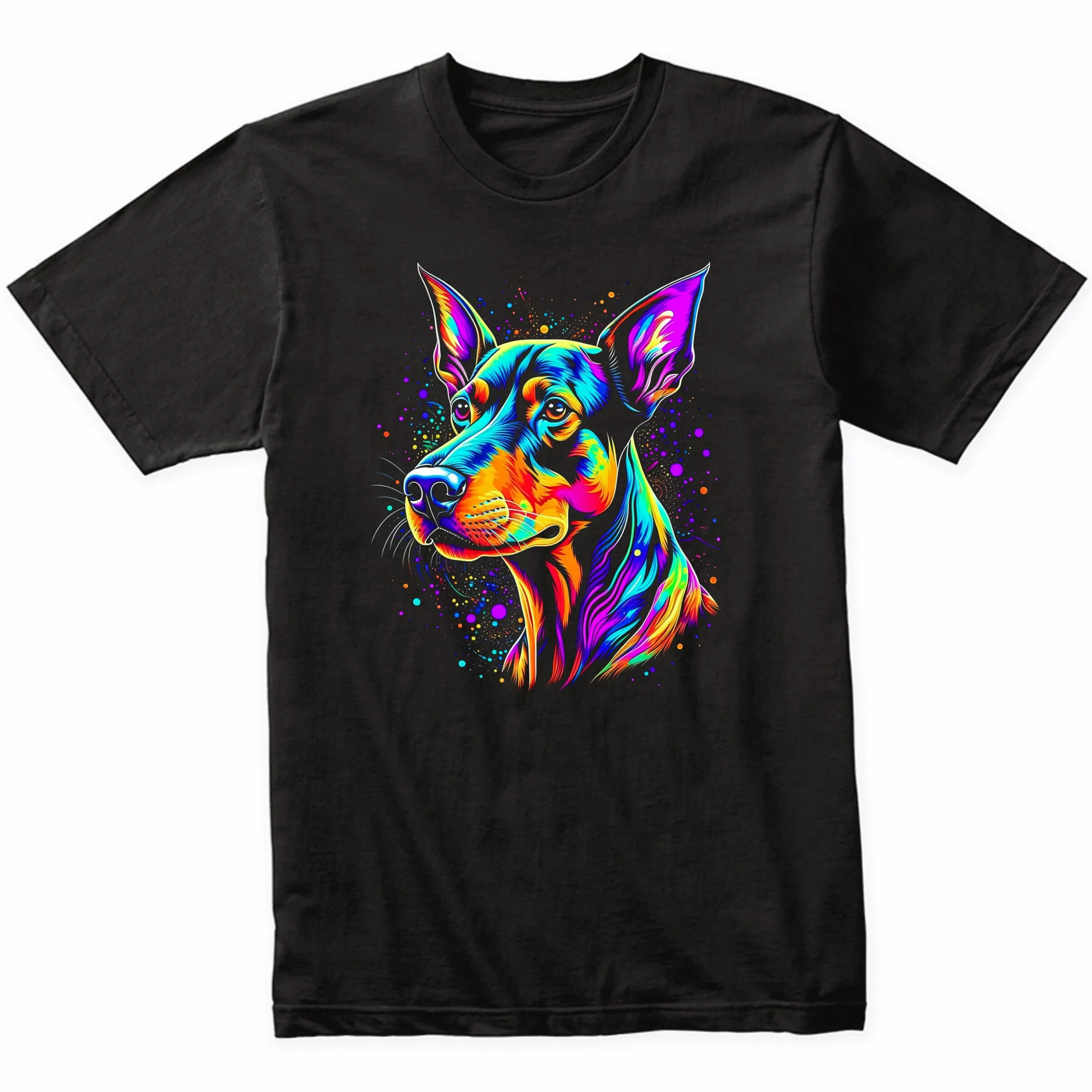 Doberman Pinscher Psychedelic Art T Shirt Owner Colorful Bright Watercolor Rainbow