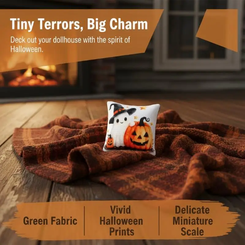 Miniature Halloween Dollhouse Pillow 1Pcs Soft Look Pumpkin Ghost Pattern Tiny Ornament for DIY Diorama Crafts