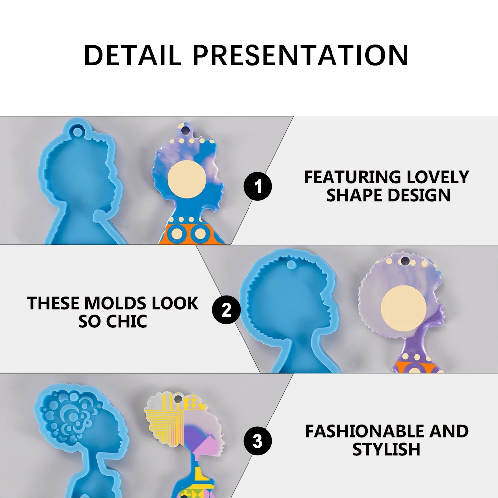 

4Pcs Silicone Mold Keychain Pendant Jewelry Making Crafts Afro Head Stencil Resin Casting Diy H made Accessories