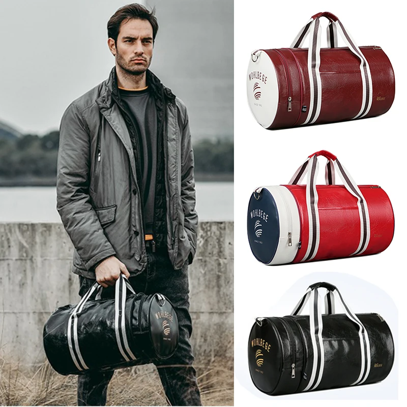 Gym Bag PU Leather Travel Totes Duffle Men Sports Fitness Business Casual Luggage Handbag Shoes Shoulder Weekend Outdoor Bag