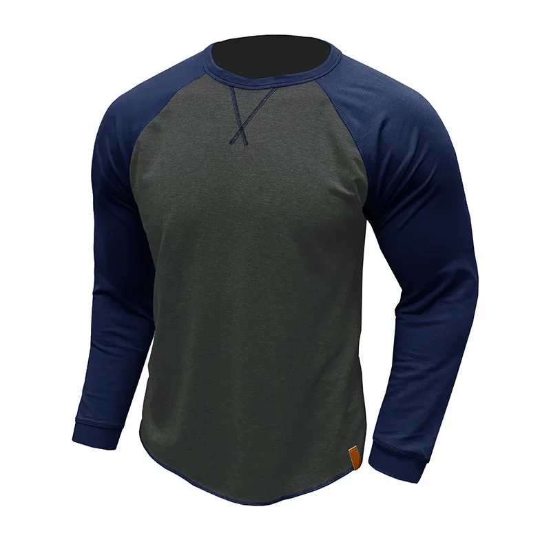 Men's Long-sleeved Round Neck Casual Colorblock T-shirt