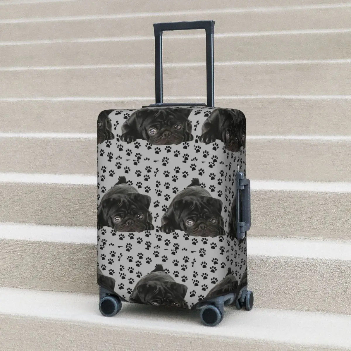 

Adorable Black Pug Suitcase Cover Protection Elastic Trip Luggage Protector Covers for 18-32 Inch