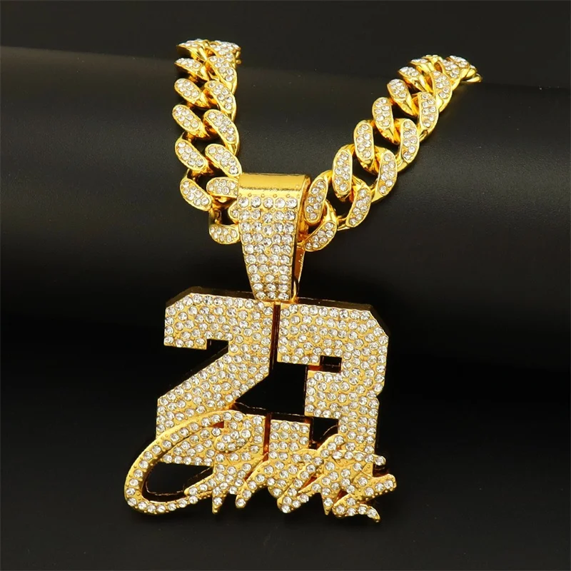 

Hip Hop Cuban Chains Number 23 Necklace Pendants For Men And Women Choker Statement Necklaces Jewelry Iced Out Bling Chain