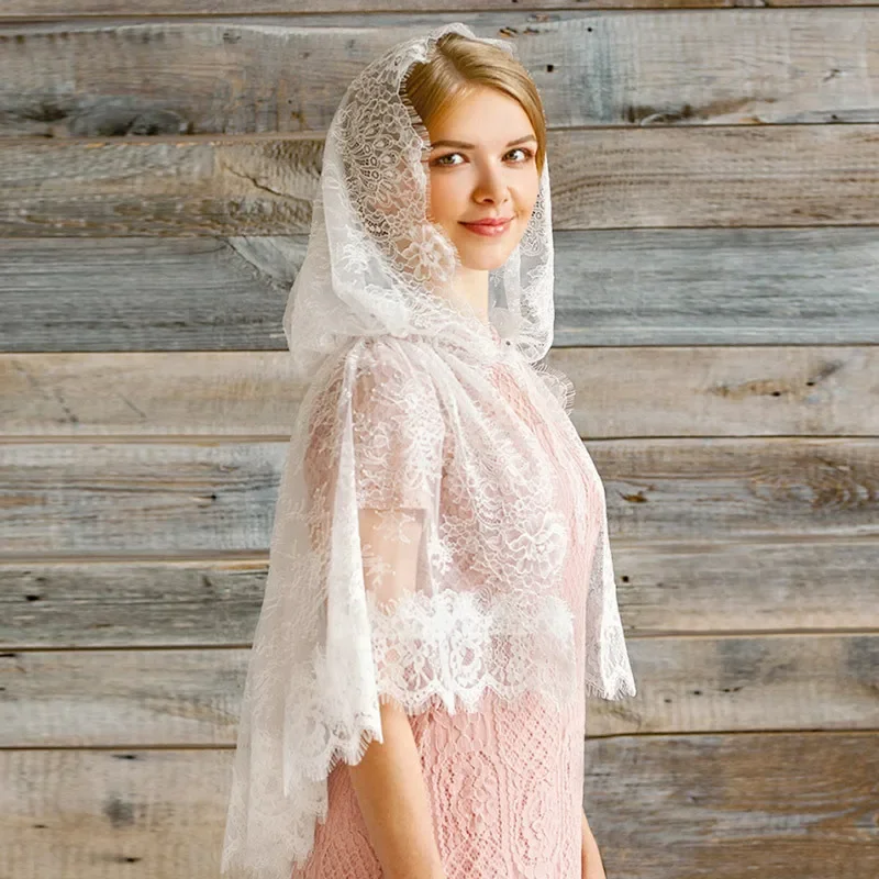 White Lace Veil Hood Cloak for Women Bridal Short Cape