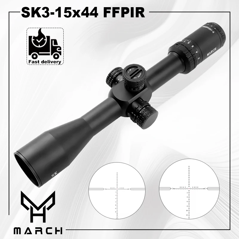 MARCH SK-IRTactical Riflescope, Big Wheel Optic Sight for Hunting PCP Rifle Airgun, Airsoft Sight, AR15 Rifle Scope, 3-15x44 FFP