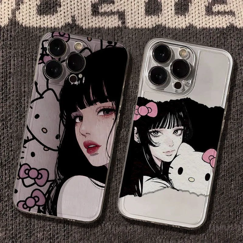 Japan Tomie Kawakami cute girl Hello kitty Cat Clear Case protection for iPhone 15 13 12 11 14 Pro Max XS XR 7 8 Plus X SE Coque