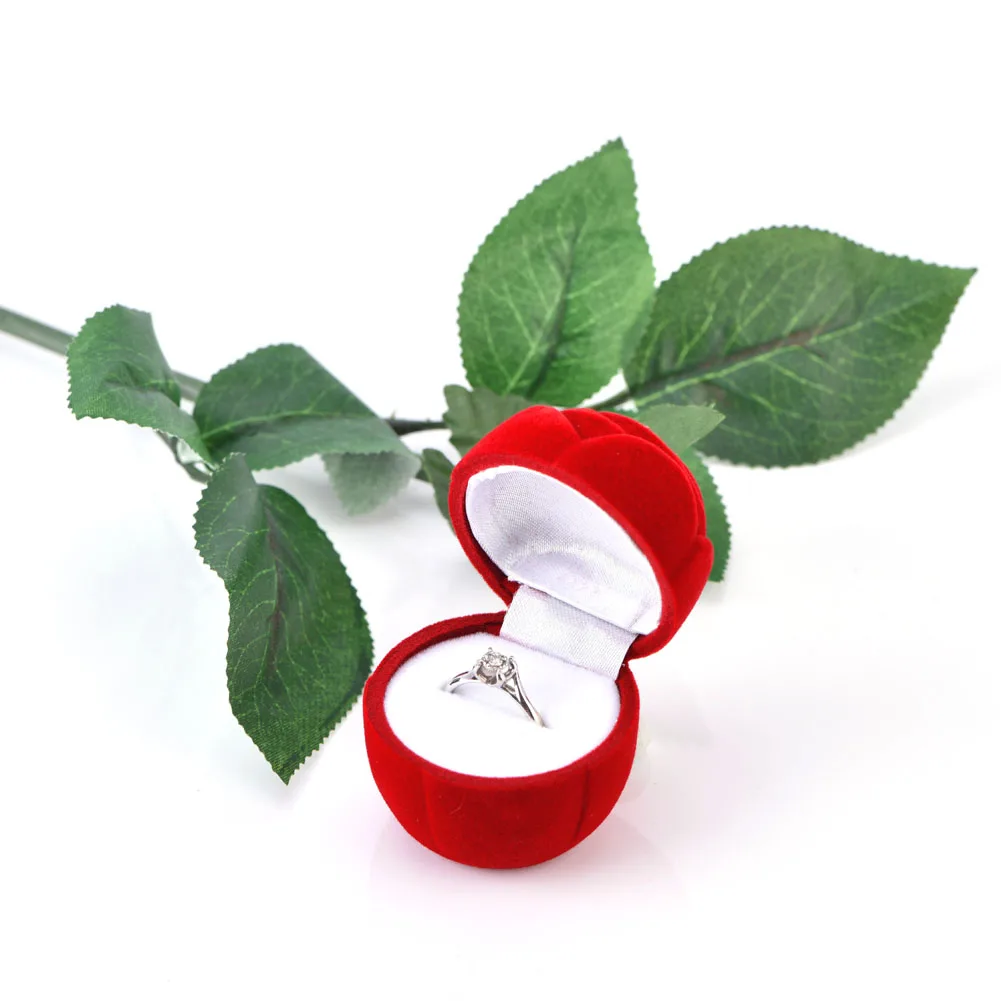 

Red Rose Shape Ring Box Valentine's Day Jewelry Earring Romantic Proposal Ring Case Home Decoration Gift For Wife And Girlfriend